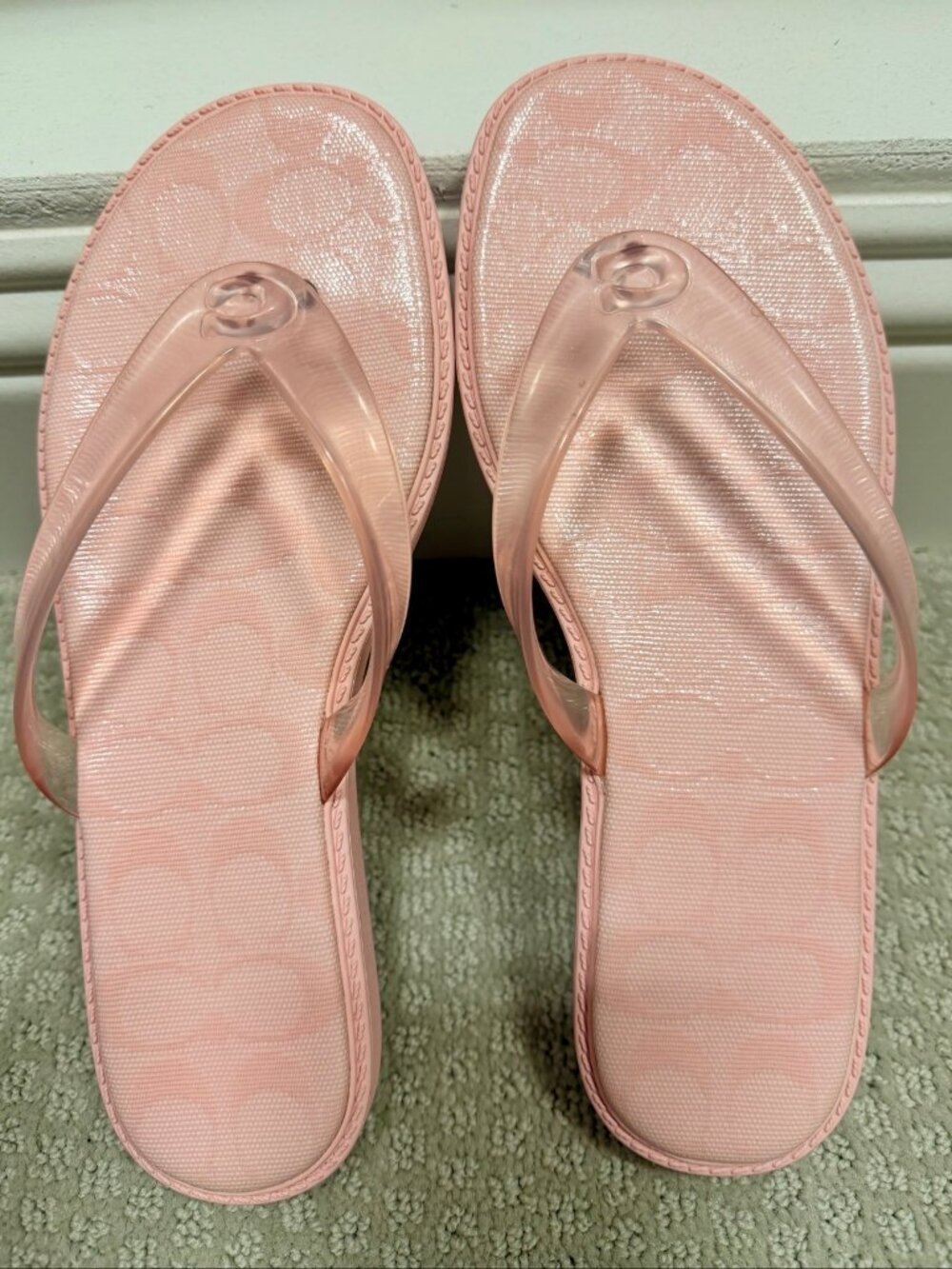 Coach Pink Signature Jelly Flip-Flops — Size 8